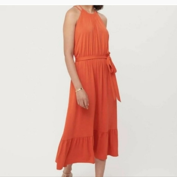 Loft xs burnt ornage rustic orange maxi Midi Dress boho minimalist cotta… - Picture 1 of 12